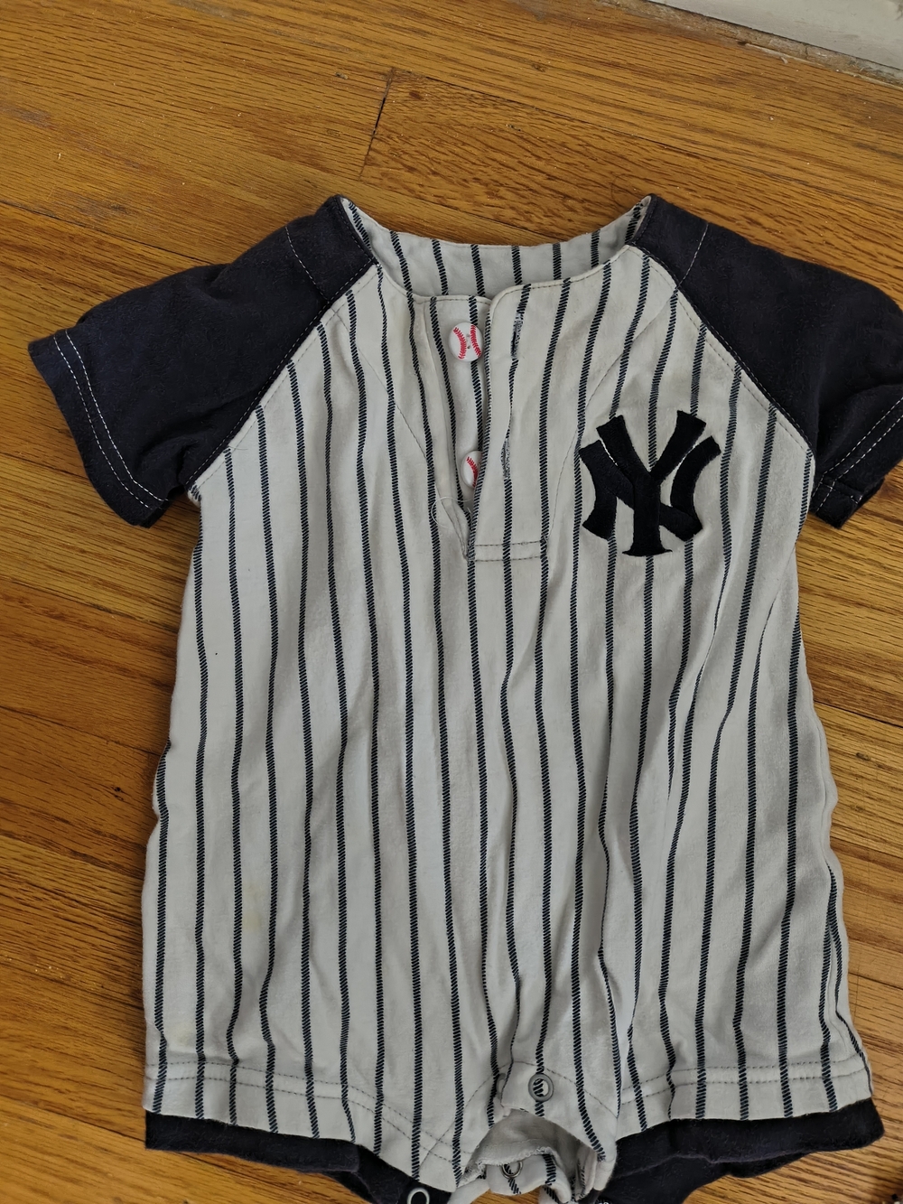 Yankees Baby Pinstripe Romper - Navy & White